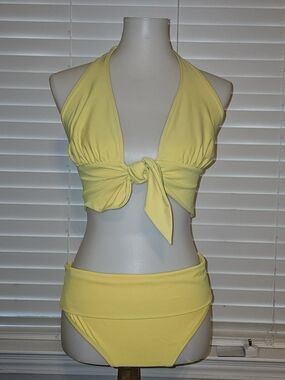 Lemon Yellow Tie-Front Halter Bikini Set